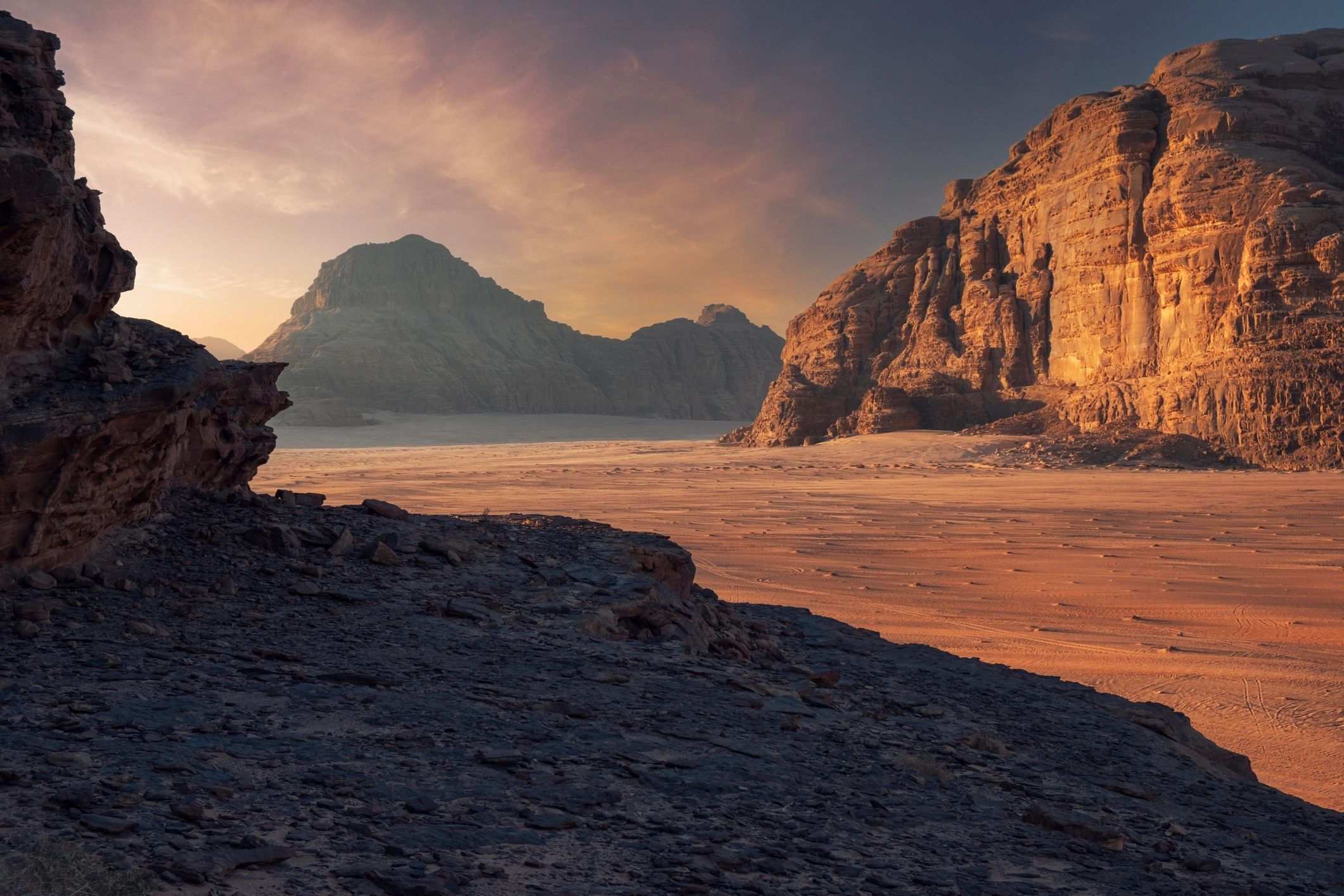 Wide desert landscape in Wadi Rum, Jordan