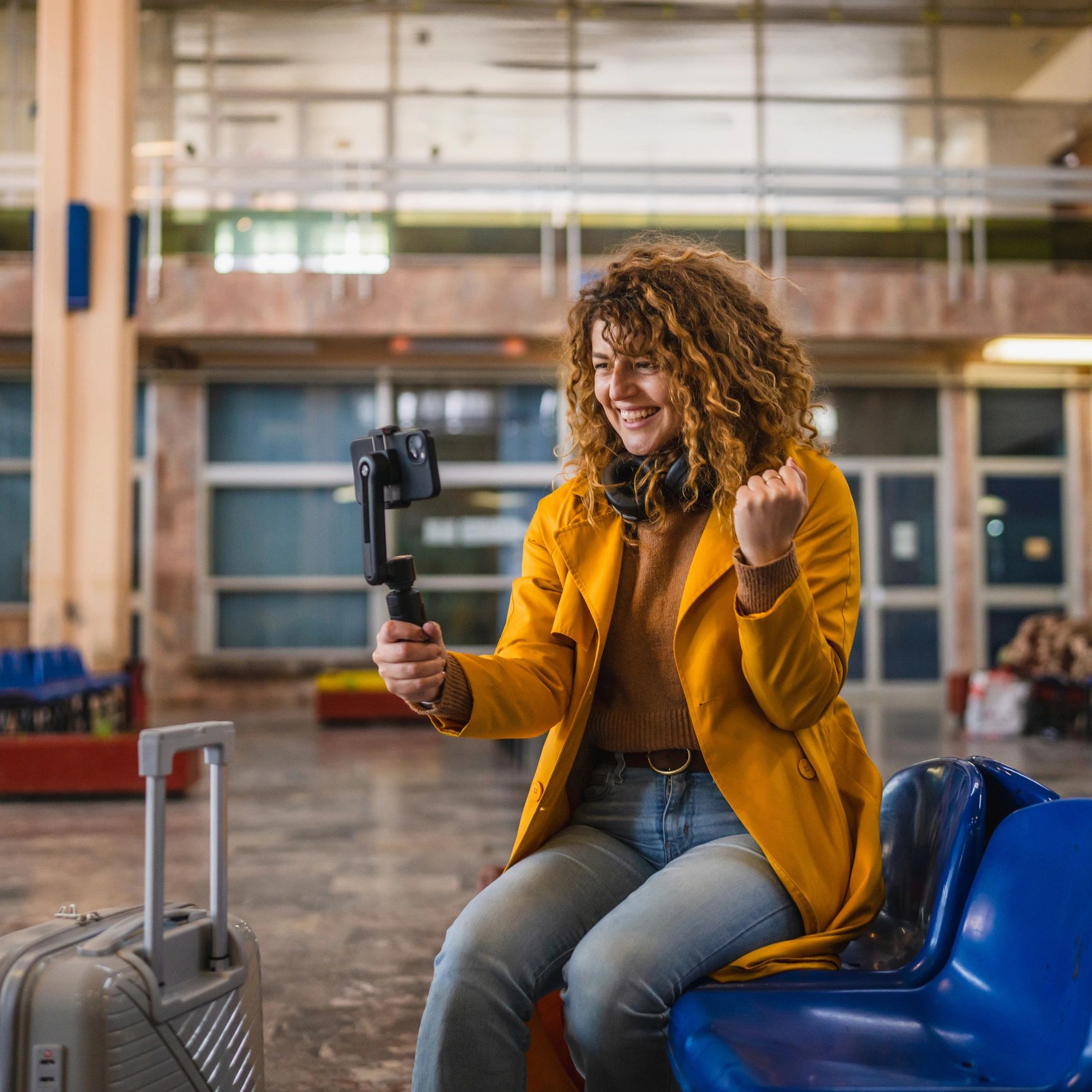 Business traveler at a transit hub