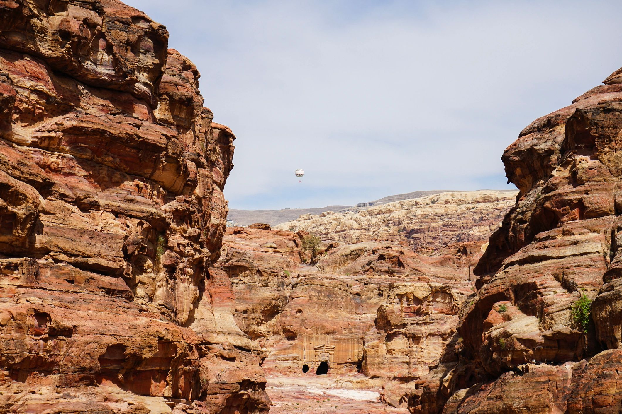 Aerial view over Petra landscape in Jordan
