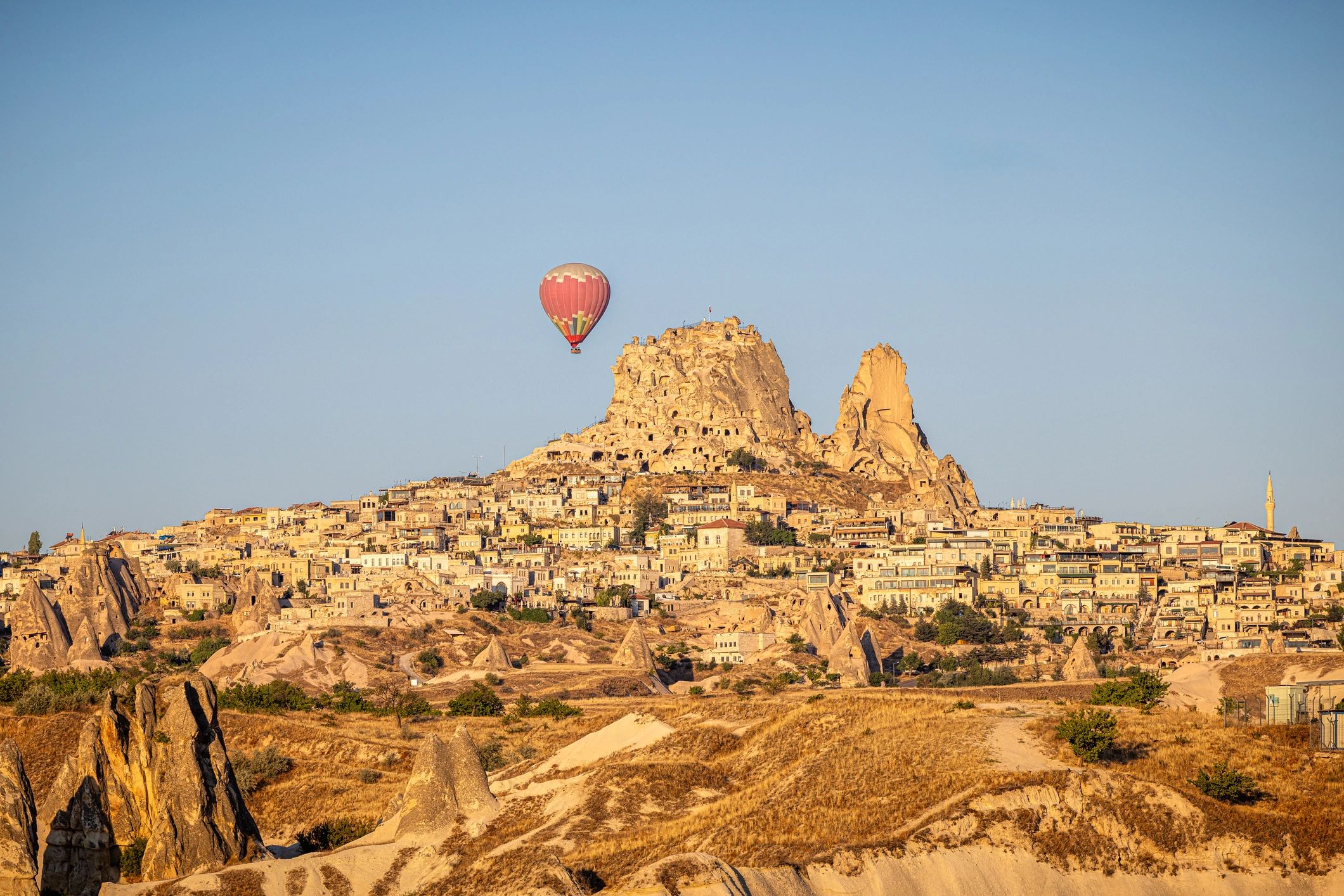 Hot air balloons over Cappadocia at sunrise